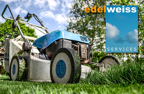 edelweiss-service avec une tondeuse a gazon edelweiss service à la personne
