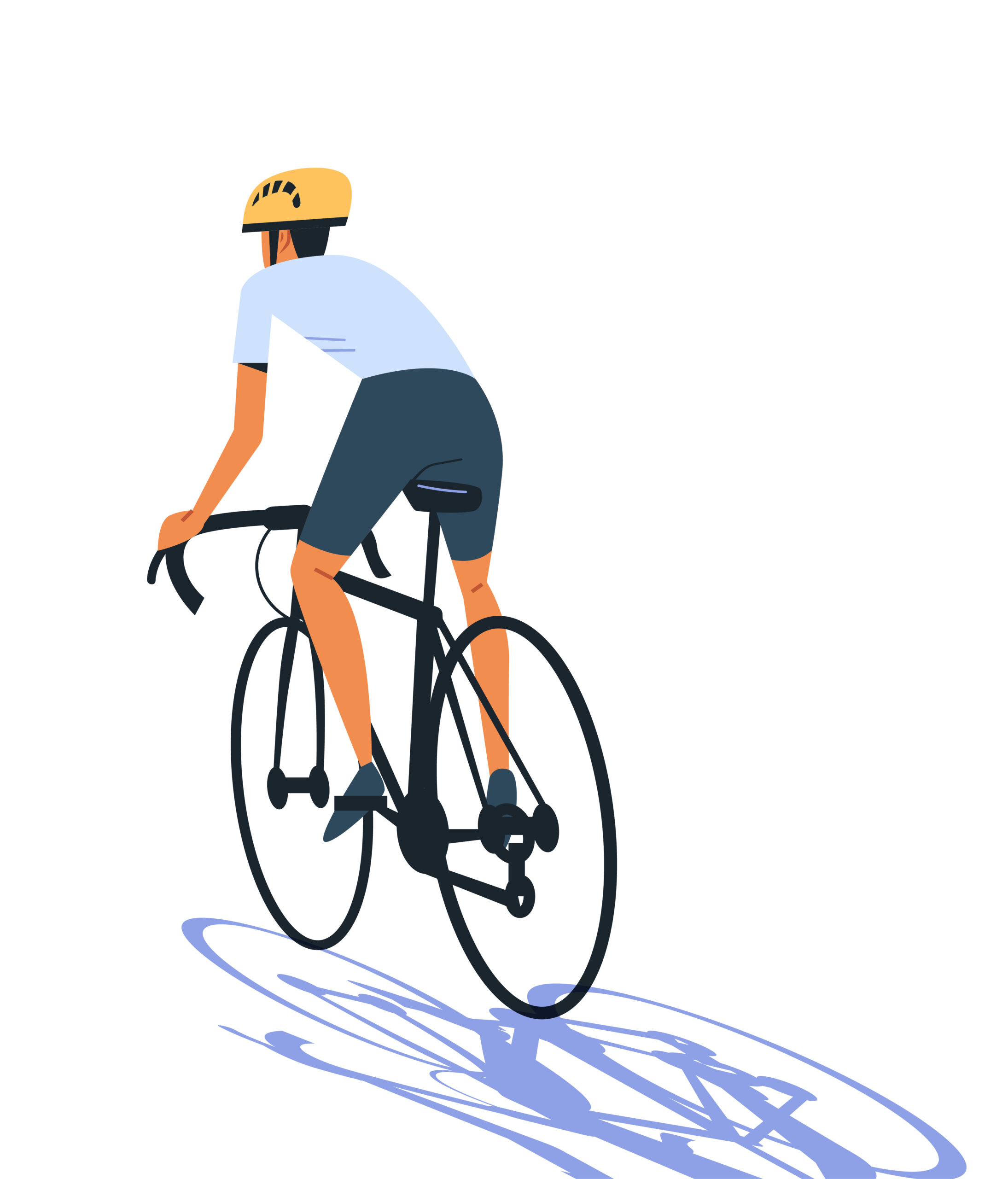 Cyclist riding bicycle wearing helmet outdoor activity. Minimalist style with simple colors and a white background. Vector illustration.